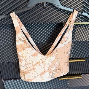 Carbon38 Neutral Marble V-Neck Cropped Tank — Beige Taupe Print